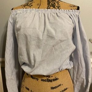 Brandy Melville blue and white pin stripe long sleeve off the shoulder top